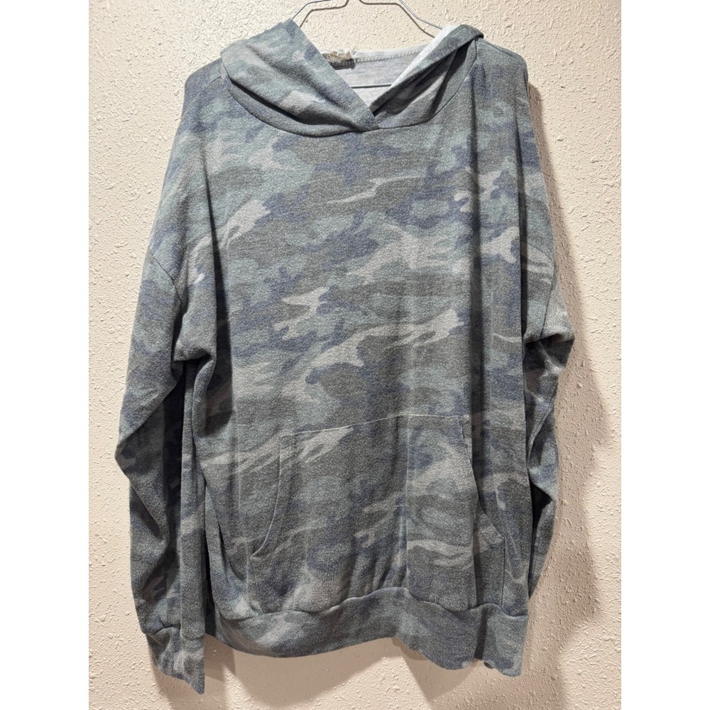 Blumin Apparel Womens Camo Print Hooded Sweatshirt Grey Blue Lightweight Hoodie